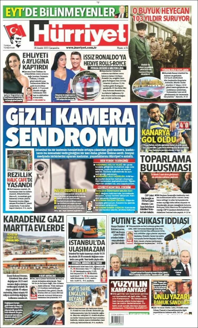 Portada de Hürriyet (Turqu&iacute;a)
