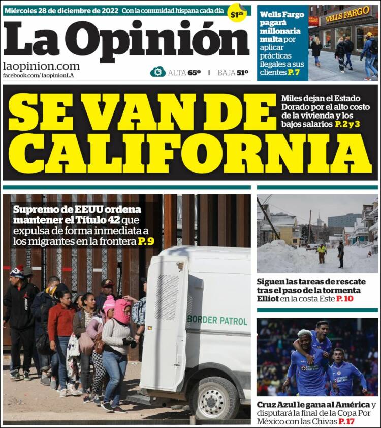 Portada de La Opinión (USA)