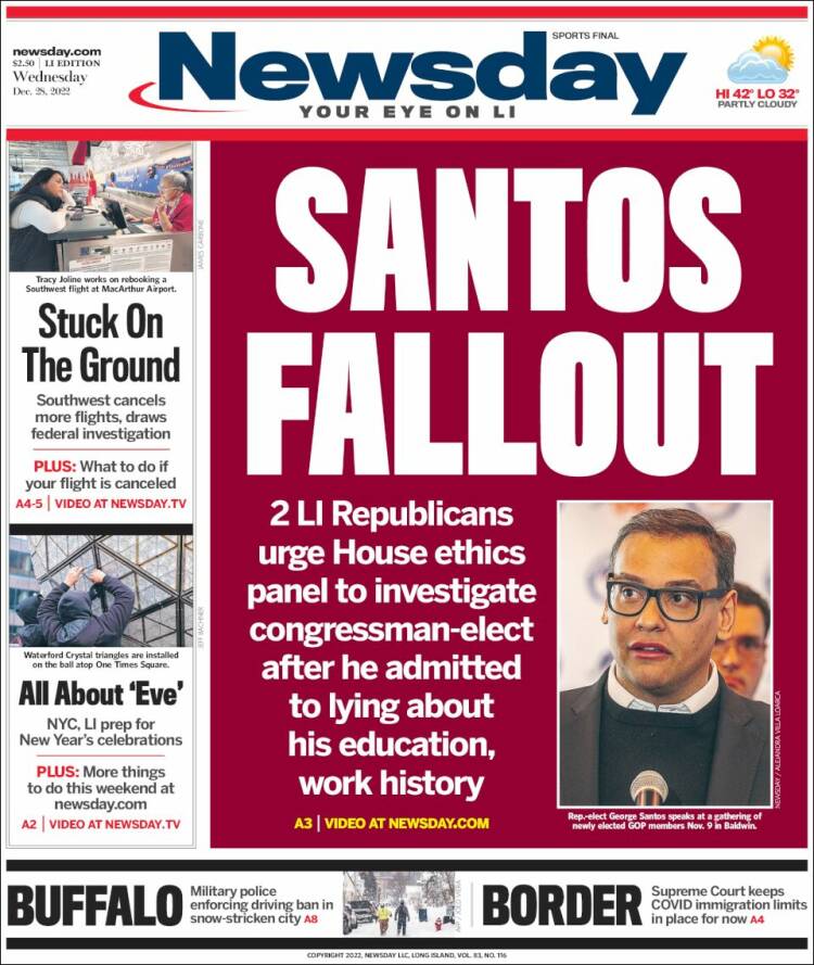 Portada de Newsday (USA)