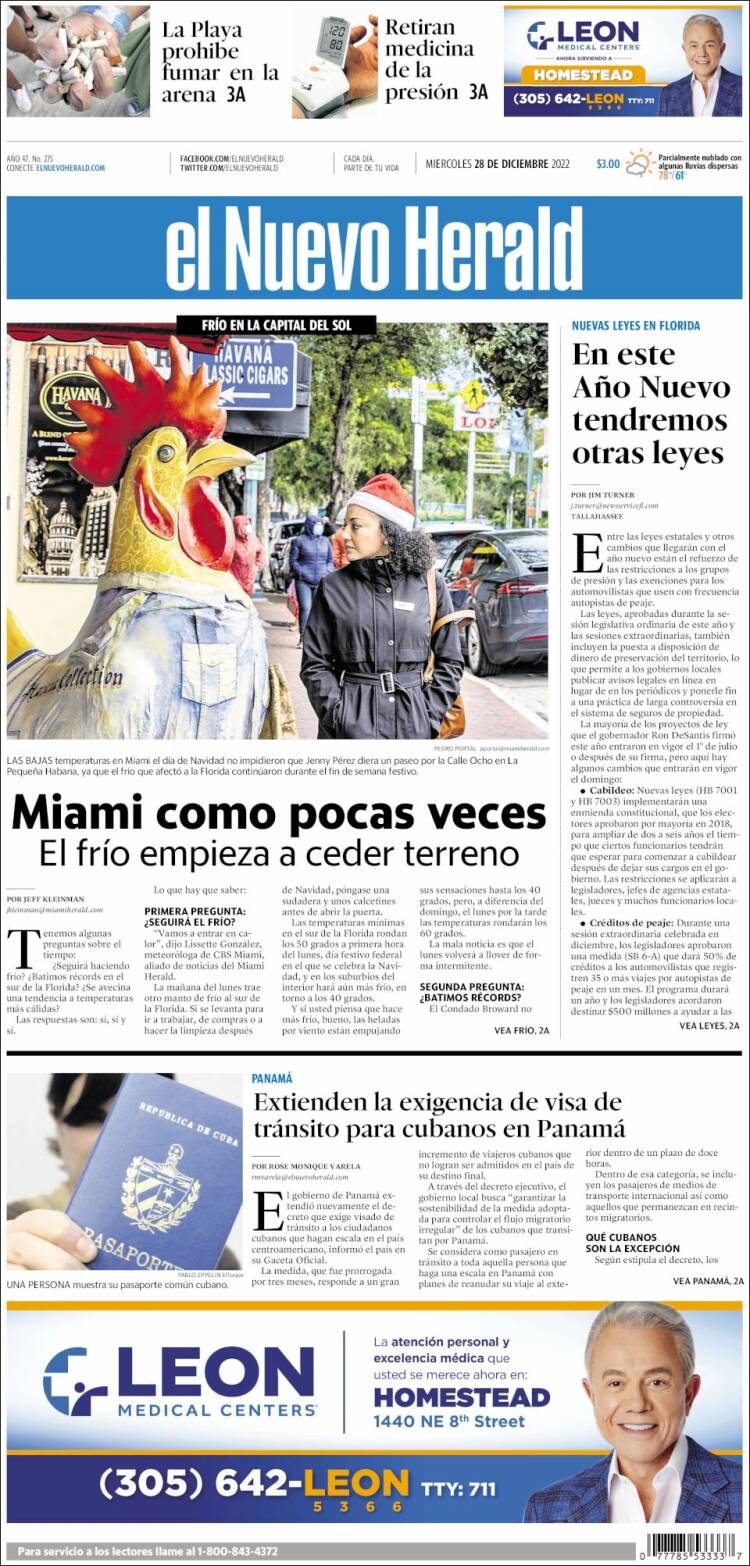 Portada de El Nuevo Herald (USA)