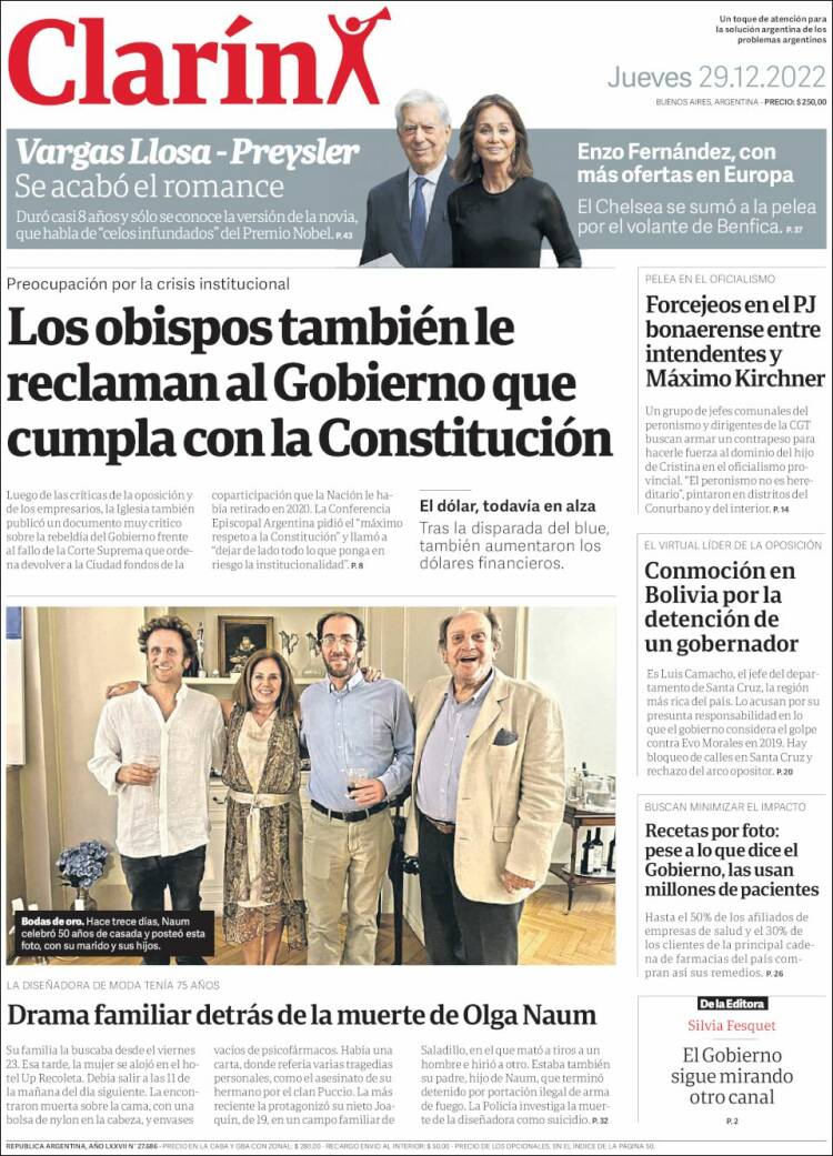 Portada de Clarín (Argentina)