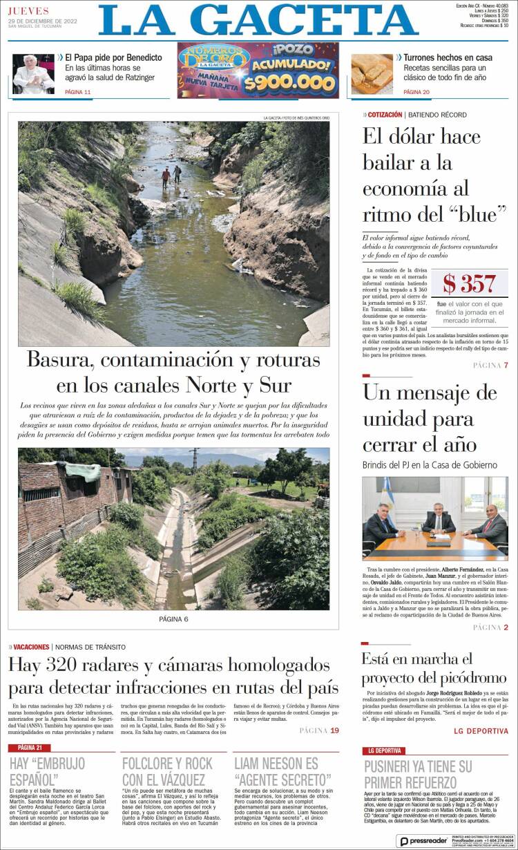 Portada de La Gaceta (Argentina)