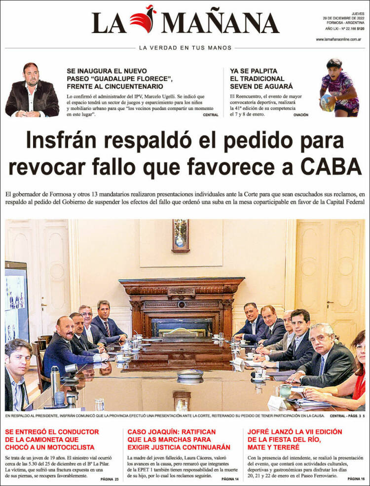 Portada de Diario La Mañana (Argentina)