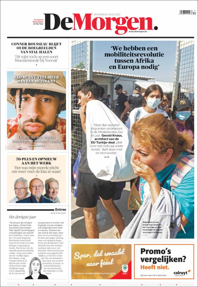 Portada de De Morgen (B&eacute;lgica)