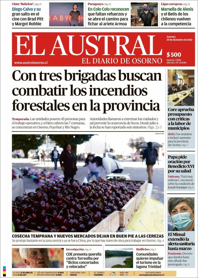 Portada de El Austral de Osorno (Chile)