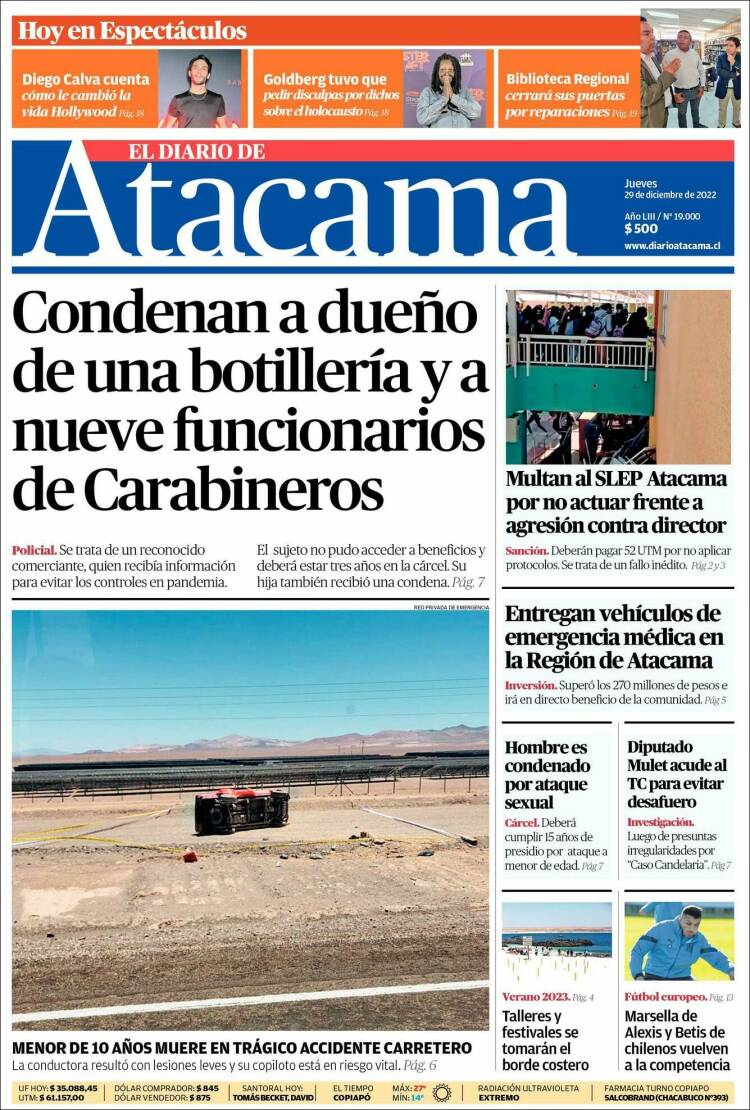 Portada de Diario de Atacama (Chile)