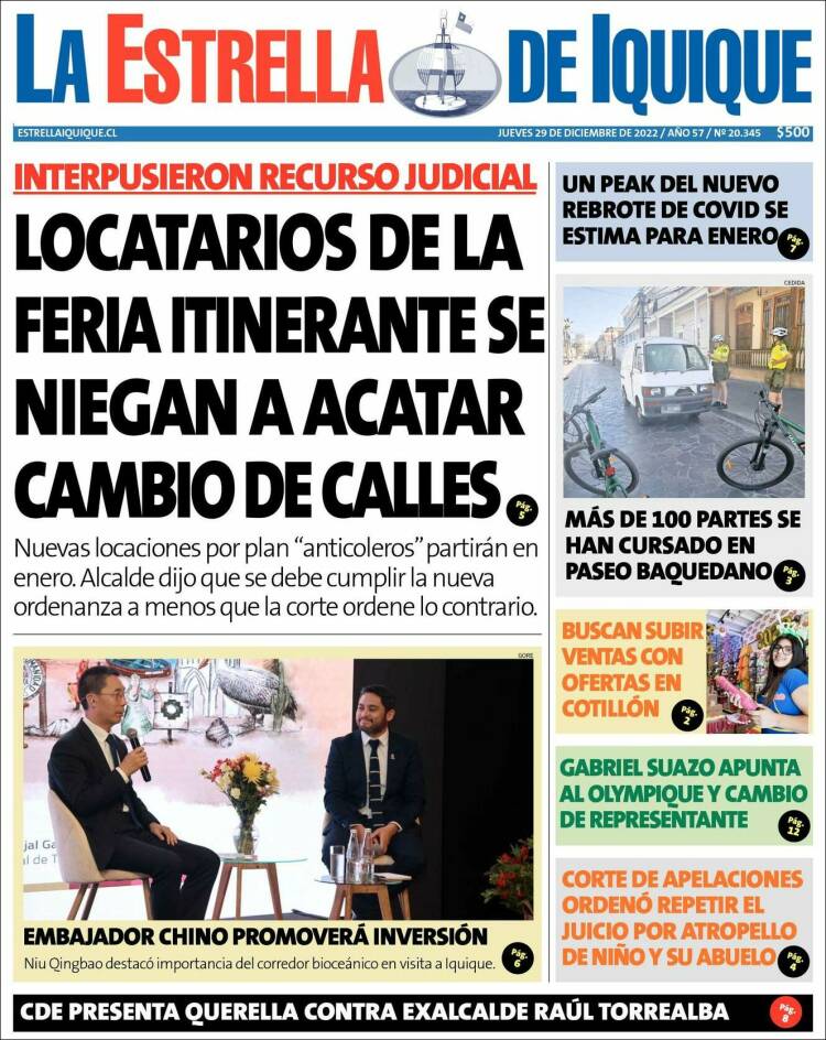 Portada de La Estrella de Iquique (Chile)