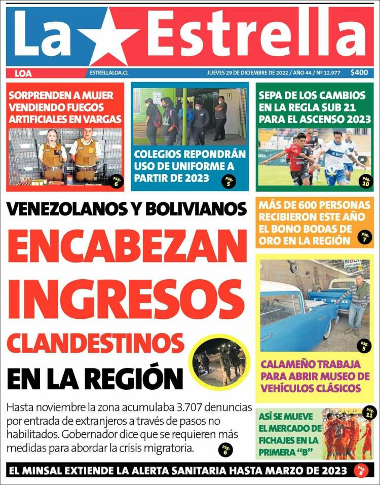 Portada de La Estrella de Loa (Chile)