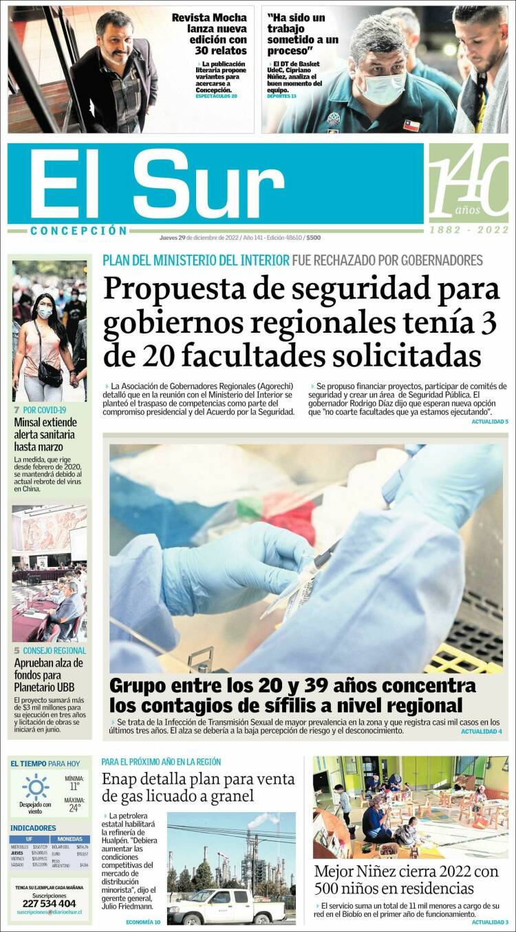 Portada de El Sur (Chile)