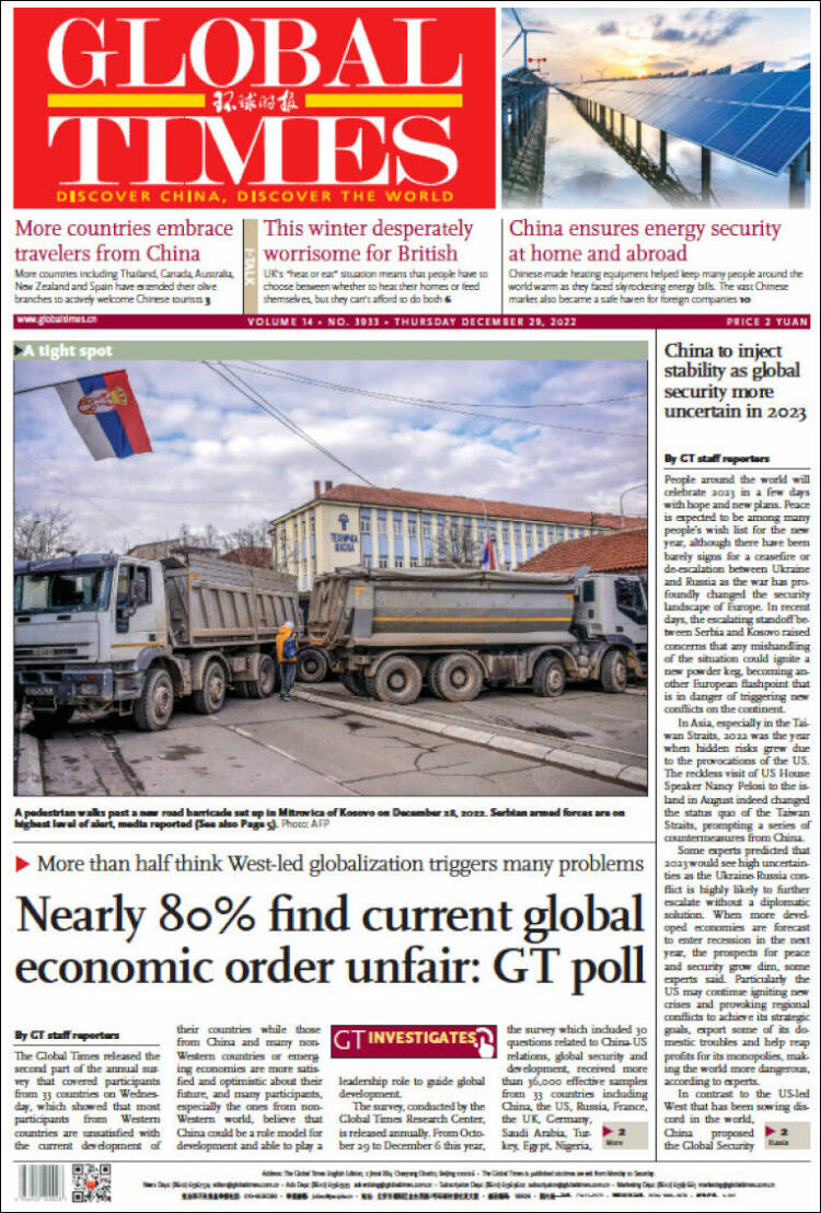 Portada de The Global Times (China)