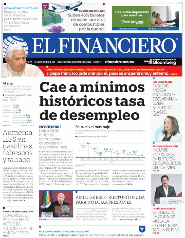 Newspaper El Financiero (Mexico). Newspapers in Mexico. Thursday's ...