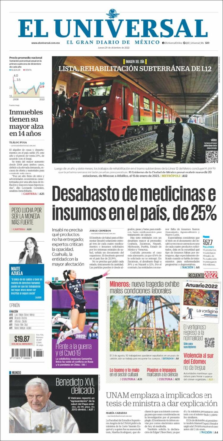 Portada de El Universal (Mexico)