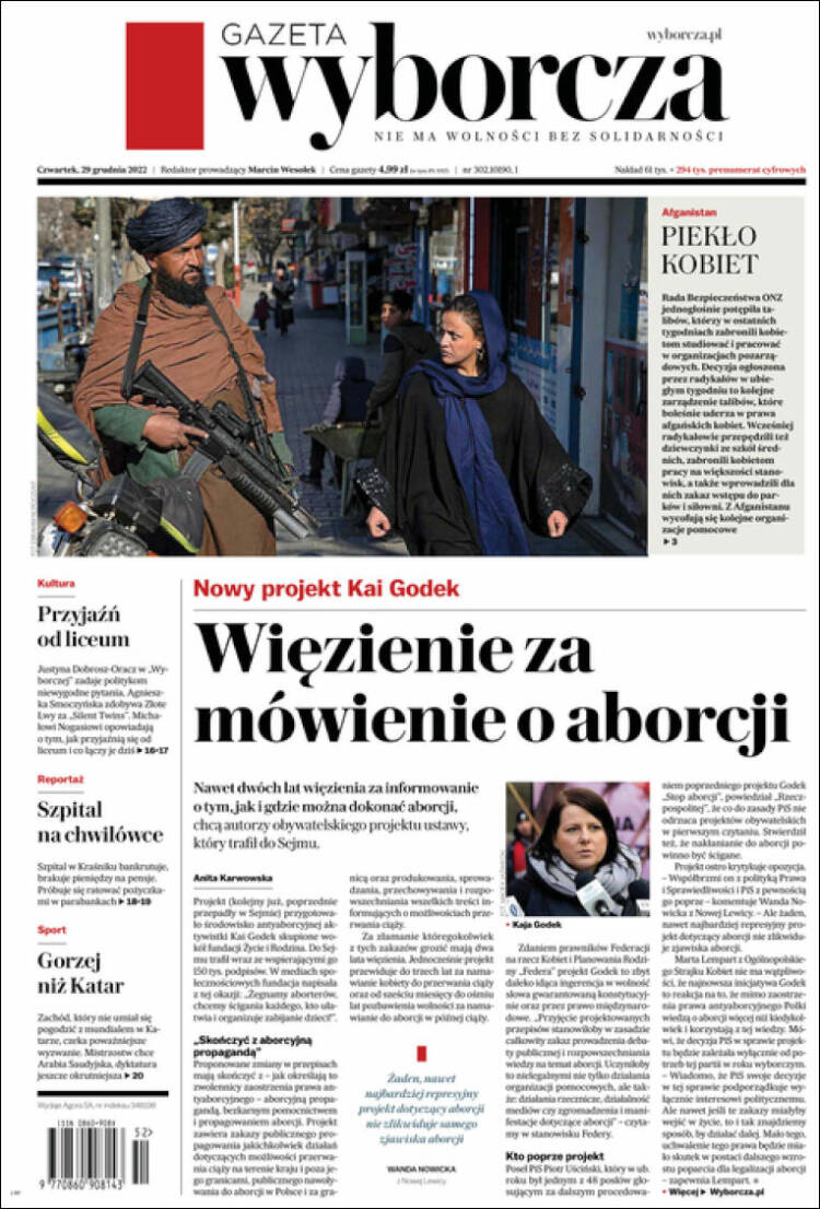 Portada de Gazeta Wyborcza (Polonia)