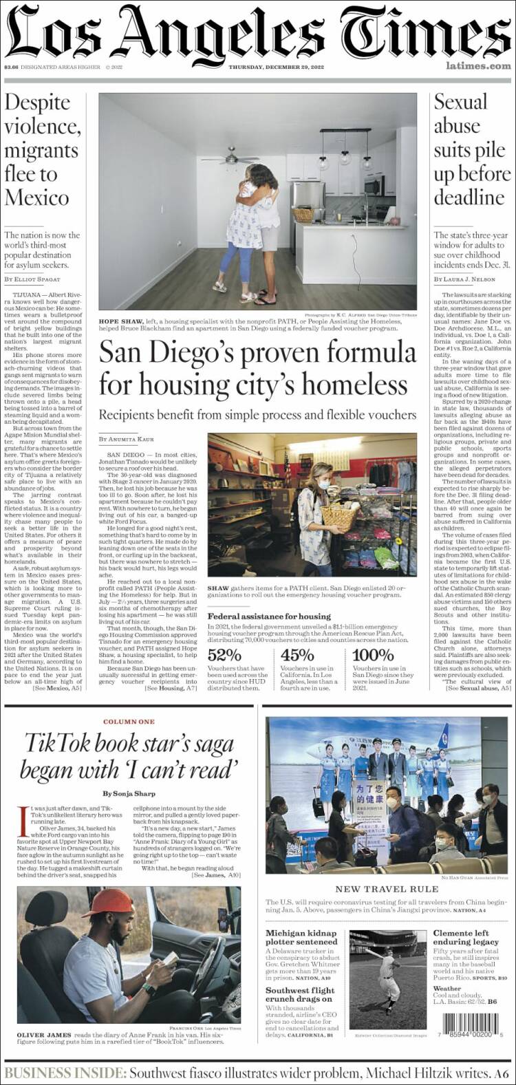 Portada de Los Angeles Times (USA)