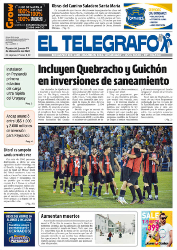 Portada de El Telégrafo (Uruguay)