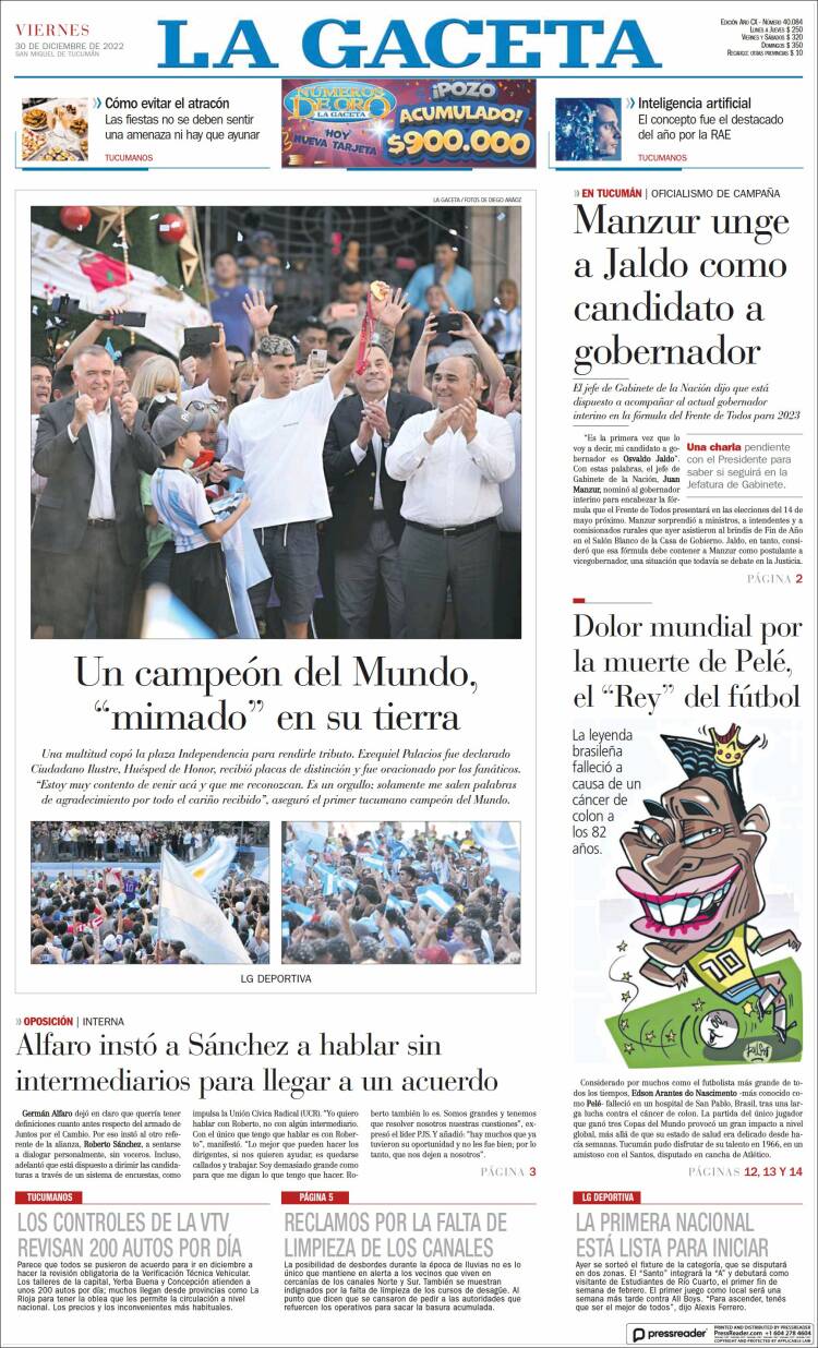 Portada de La Gaceta (Argentina)