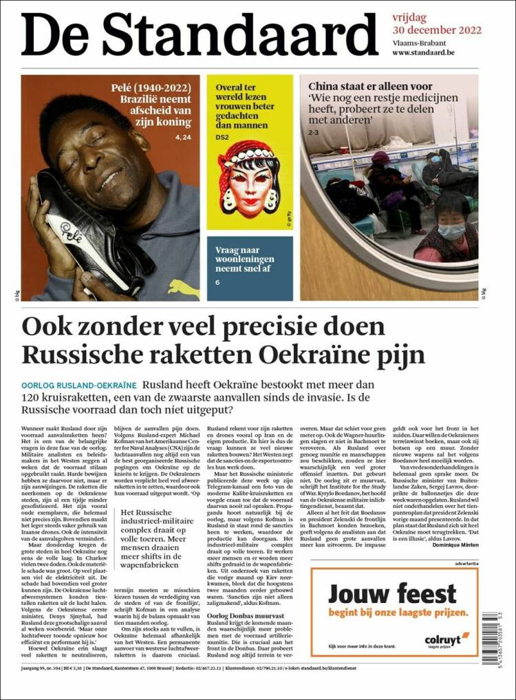 Portada de De Standaard (B&eacute;lgica)