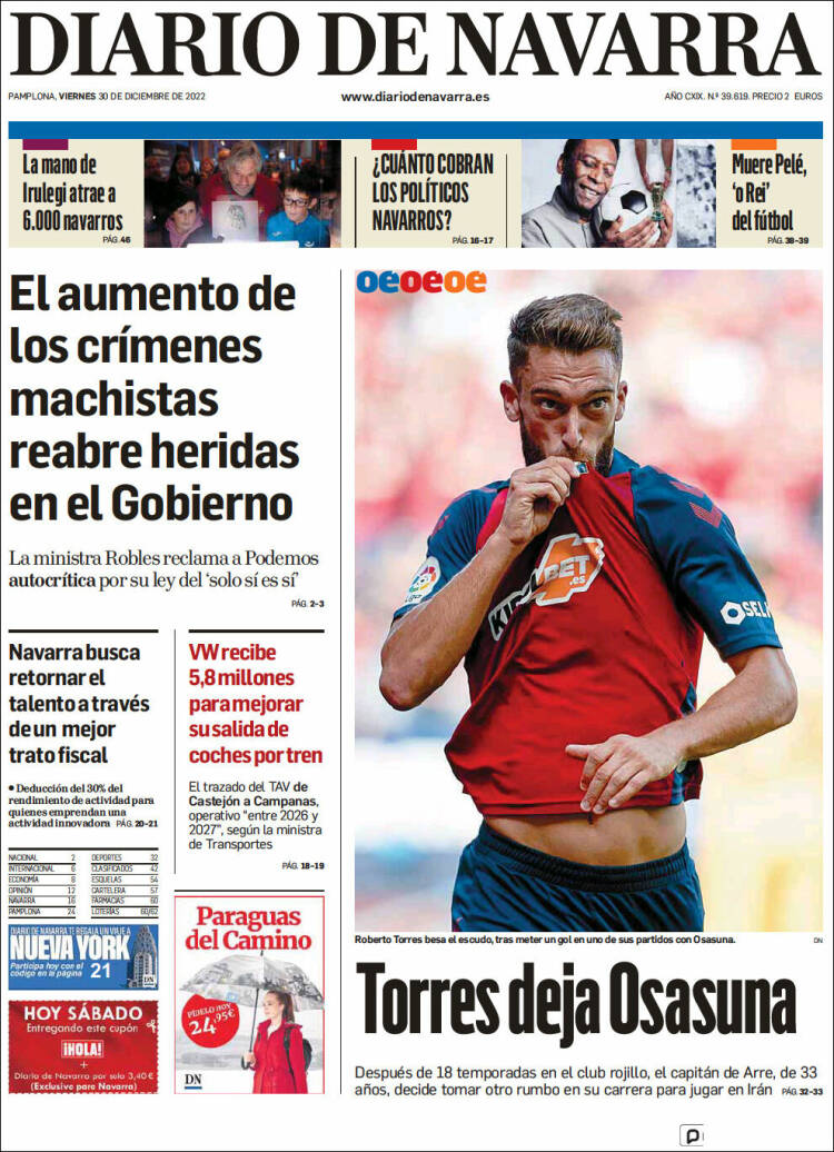 Portada de Diario de Navarra (España)