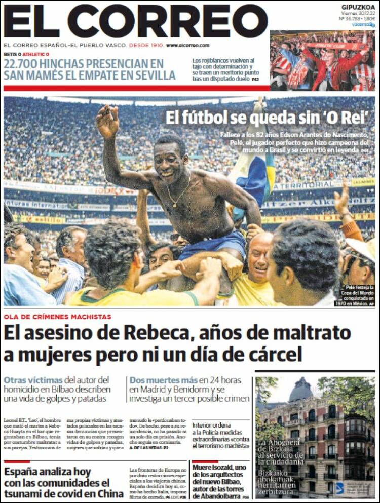 Portada de El Correo - Guipuzcoa (España)