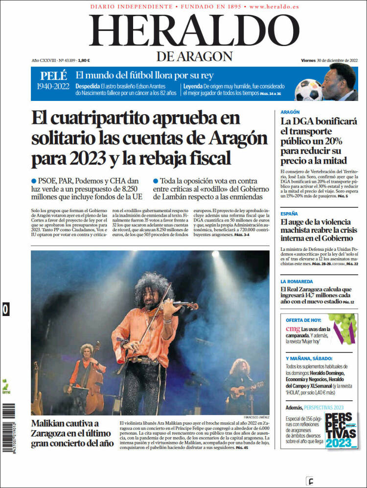 Portada de Heraldo de Aragón (Spain)