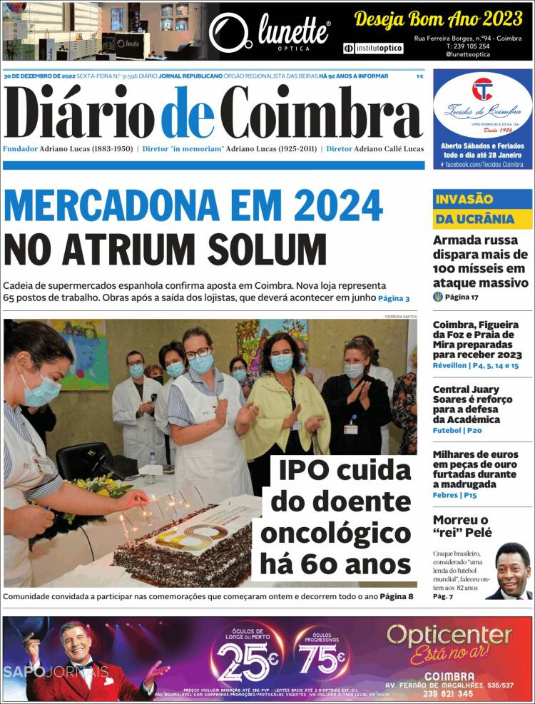 Portada de Diário de Coimbra (Portugal)