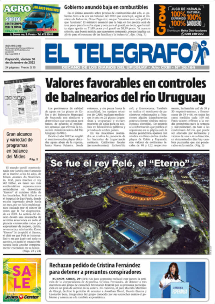 Periódico El Telégrafo Uruguay Periódicos De Uruguay Edición De Viernes 30 De Diciembre De 