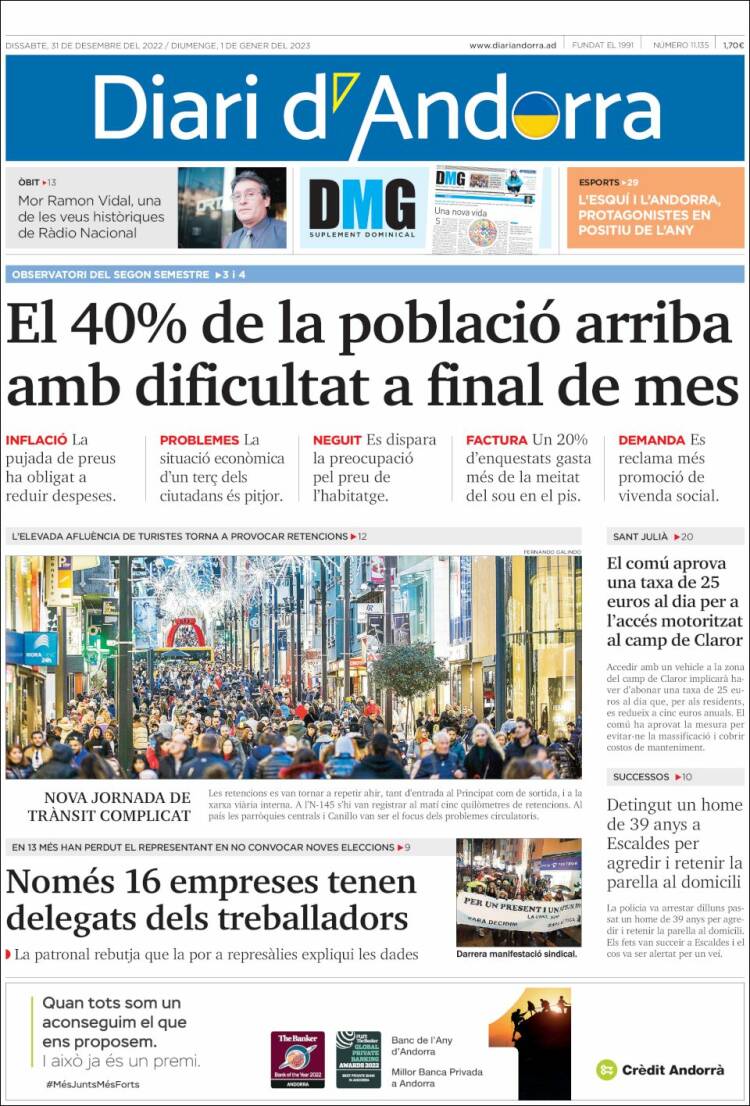 Portada de Diari d’Andorra (Andorra)