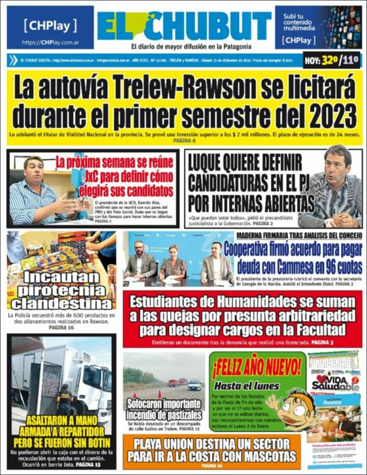 Portada de El Chubut (Argentina)