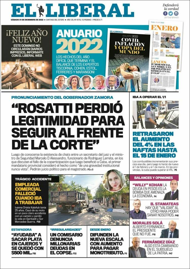 Portada de Diario El Liberal (Argentina)