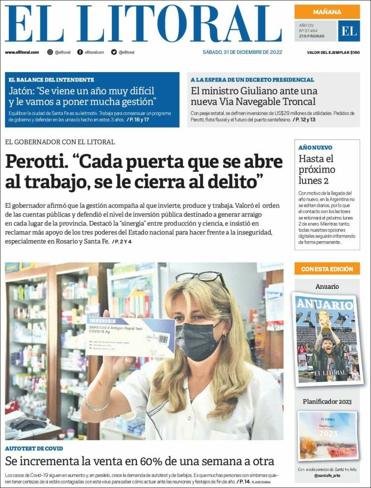 Portada de Diario El Litoral (Argentina)