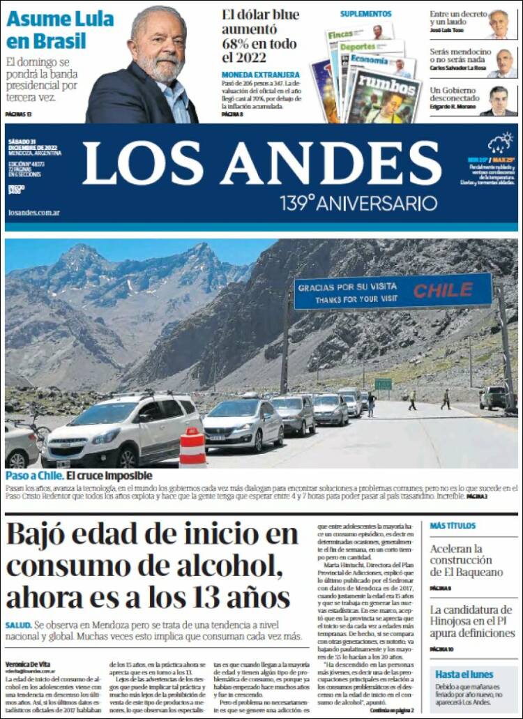 Portada de Los Andes - Mendoza (Argentina)