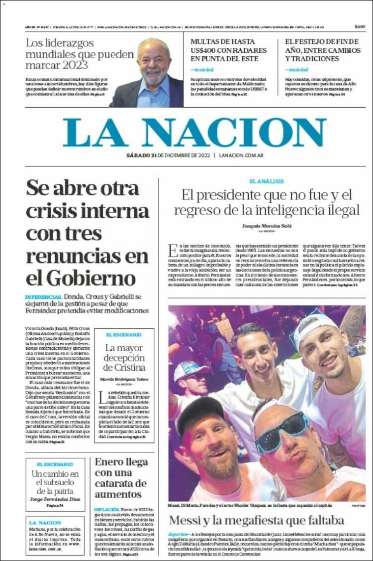 Portada de La Nación (Argentina)