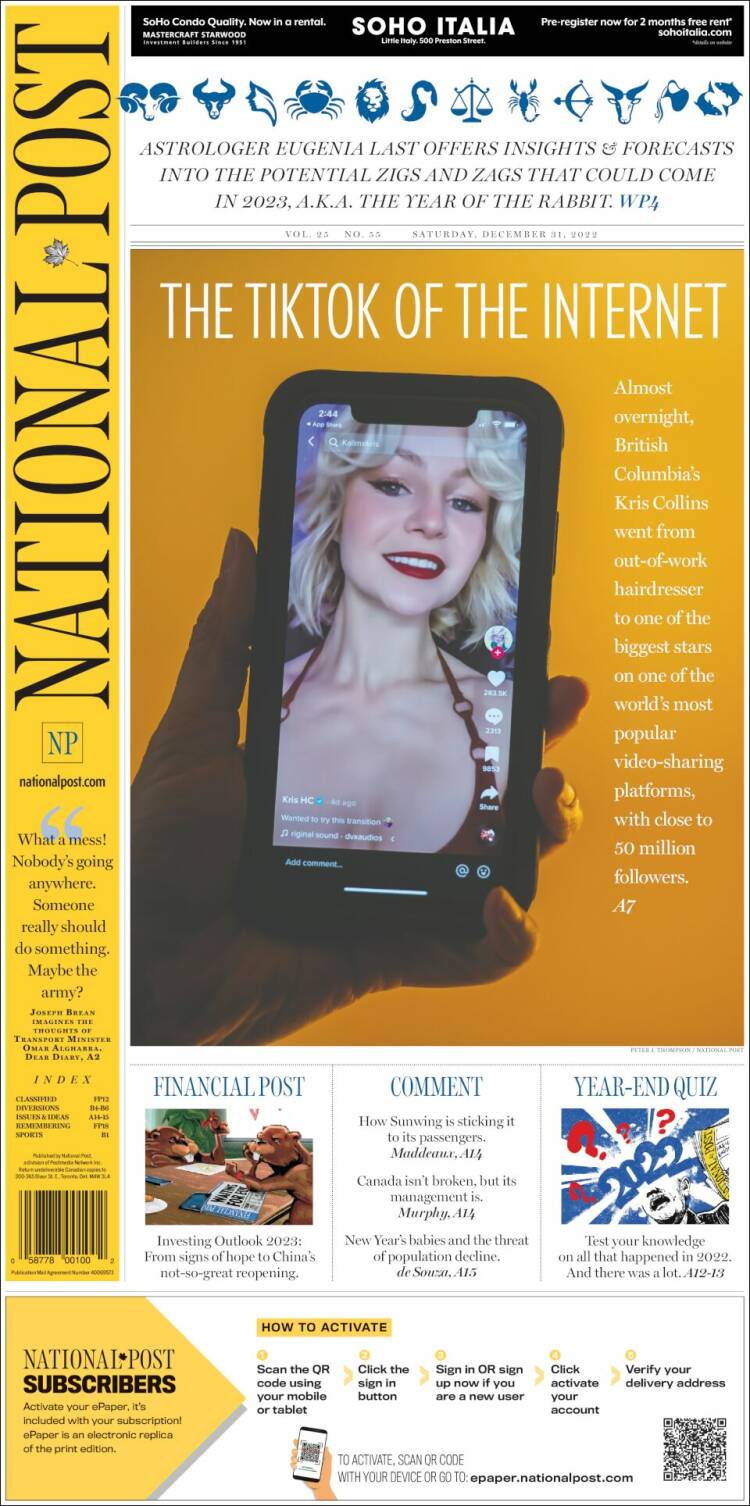 Portada de The National Post (Canadá)