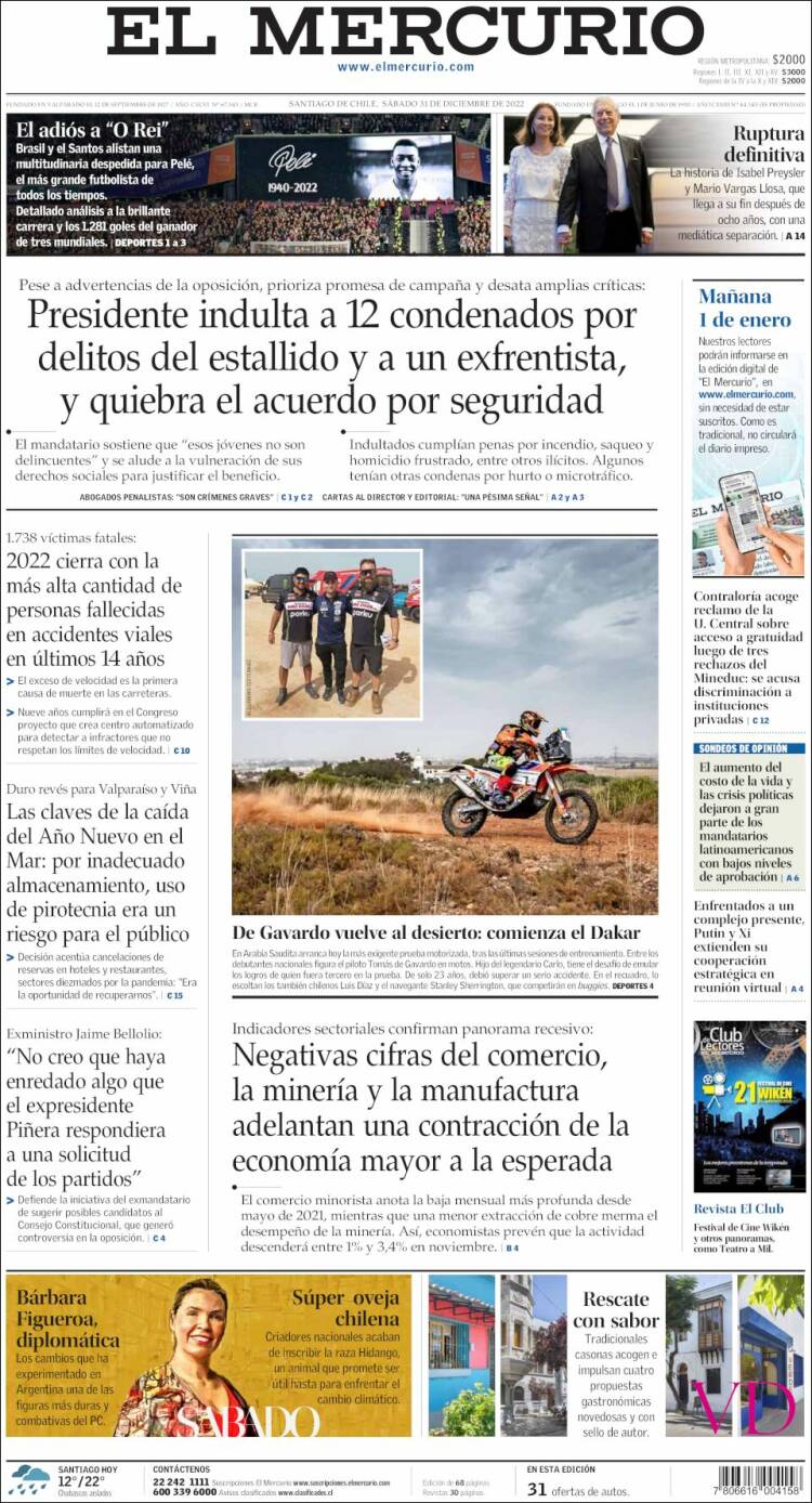 Portada de El Mercurio (Chili)