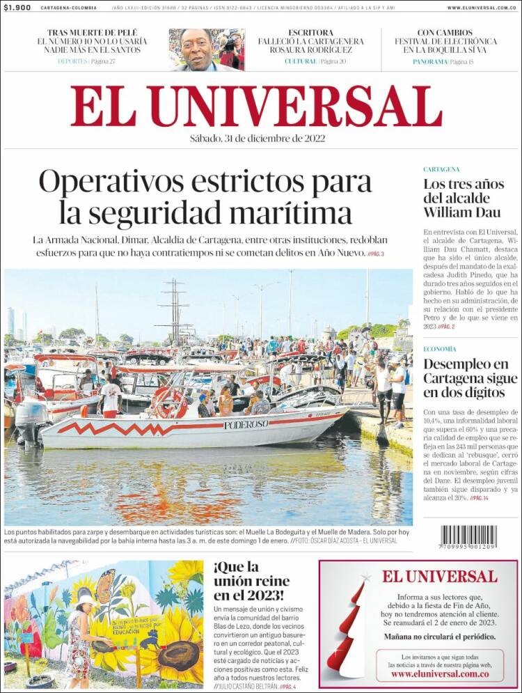 Portada de El Universal (Colombia)