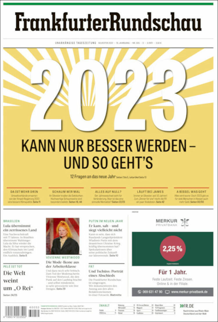 Portada de Frankfurter Rundschau (Allemagne)
