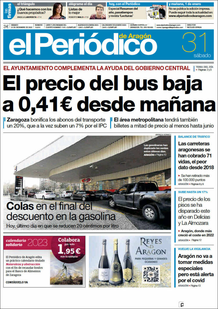 Portada de El Periódico de Aragón (Spain)