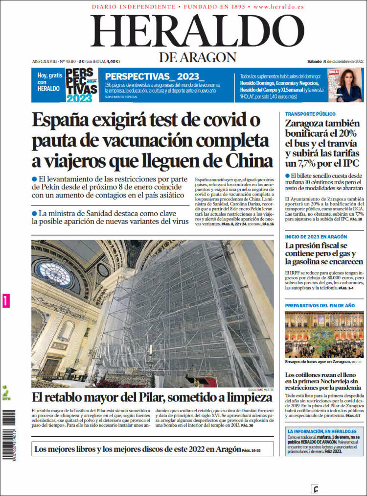 Portada de Heraldo de Aragón (Spain)