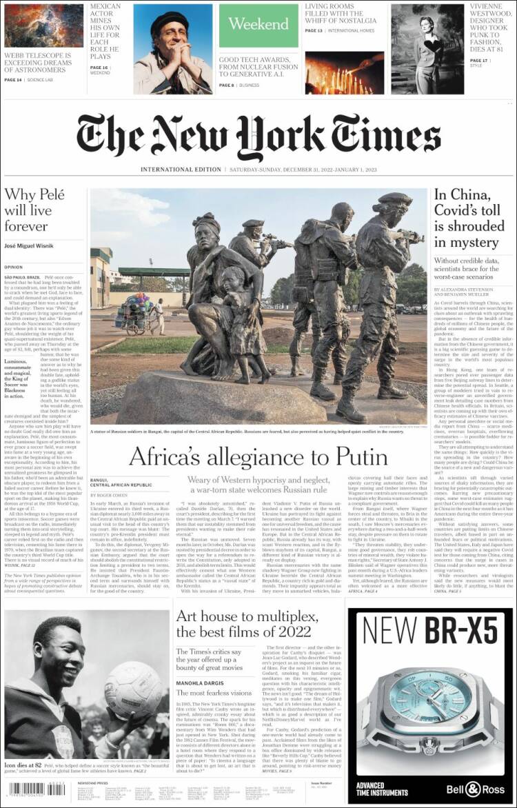 Portada de International New York Times (Europa)