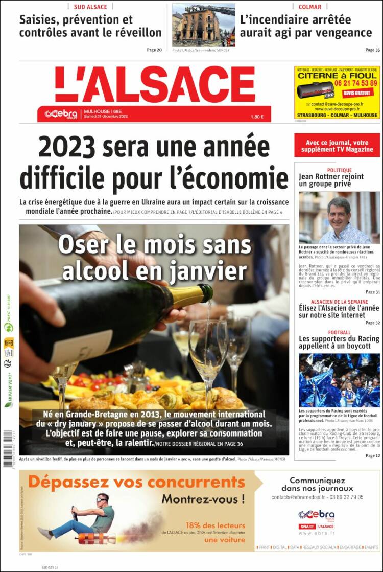 Portada de Journal L'Alsace (Francia)