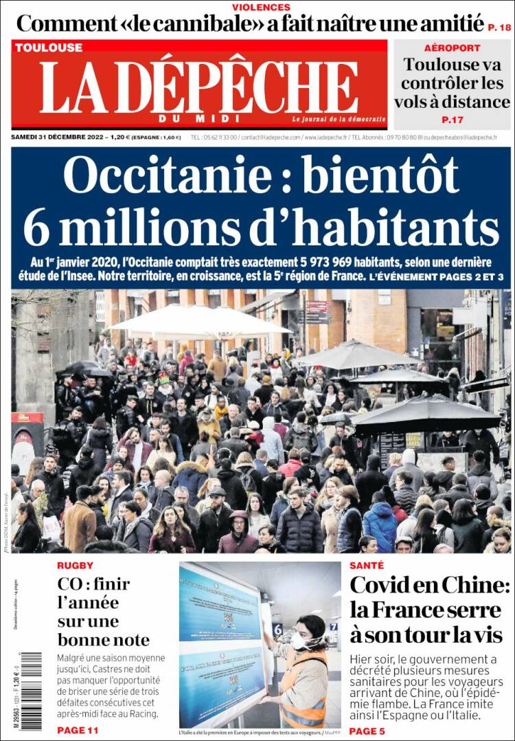 Portada de La Dépêche du Midi (Francia)