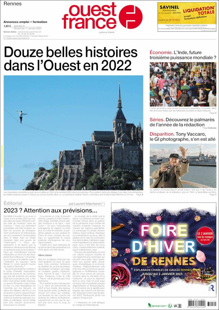 Portada de Ouest France (Francia)
