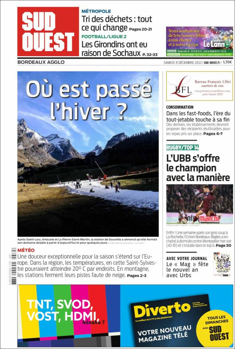 Portada de Sud Ouest (Francia)