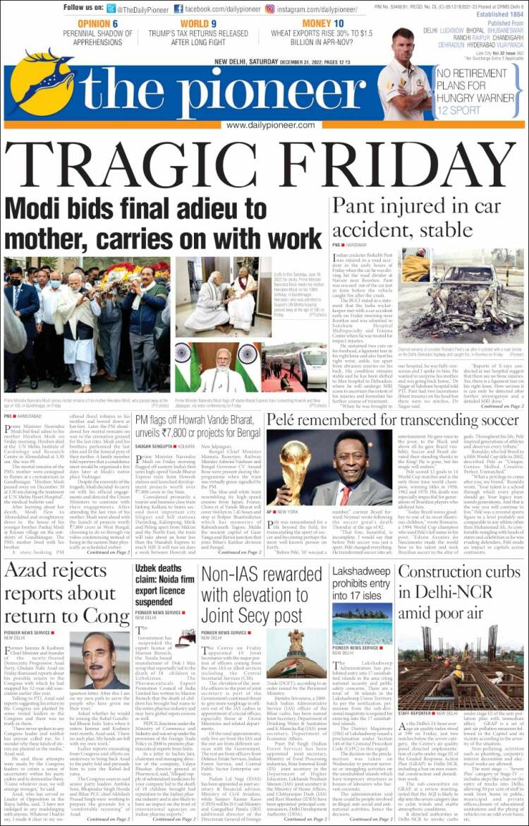 Portada de The Pioneer (India)