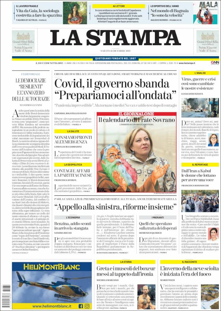 Portada de La Stampa (Italy)