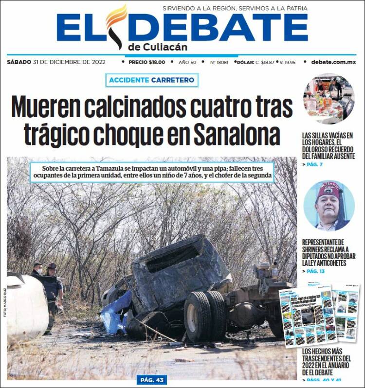 Portada de El Debate de Culiacán (M&eacute;xico)