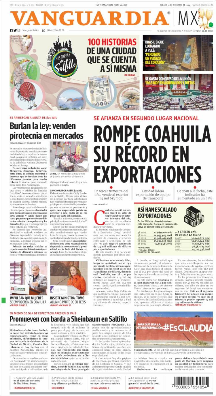 Portada de Vanguardia (M&eacute;xico)