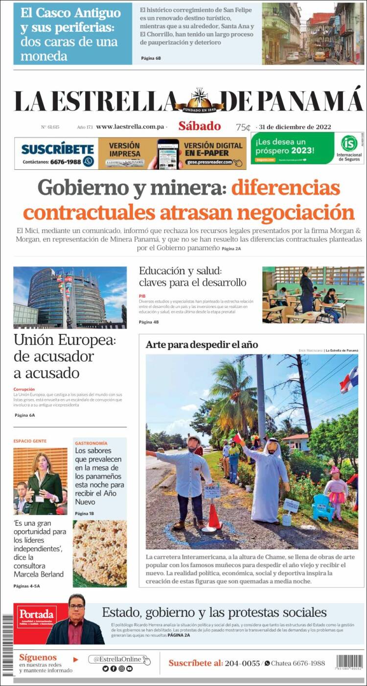Portada de La Estrella de Panamá (Panam&aacute;)