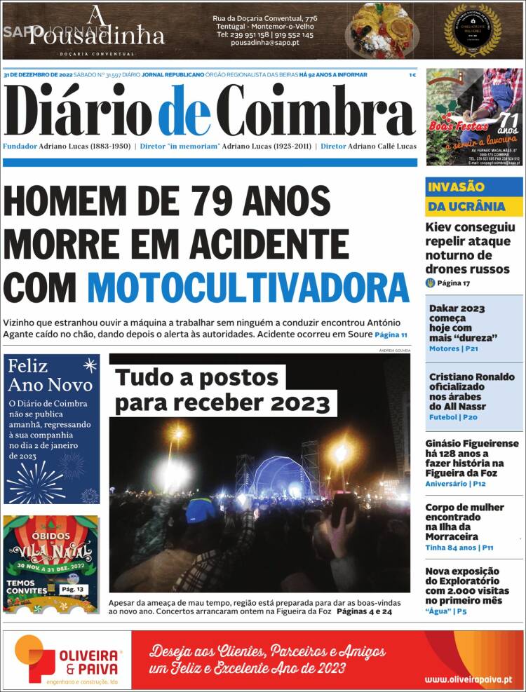 Portada de Diário de Coimbra (Portugal)