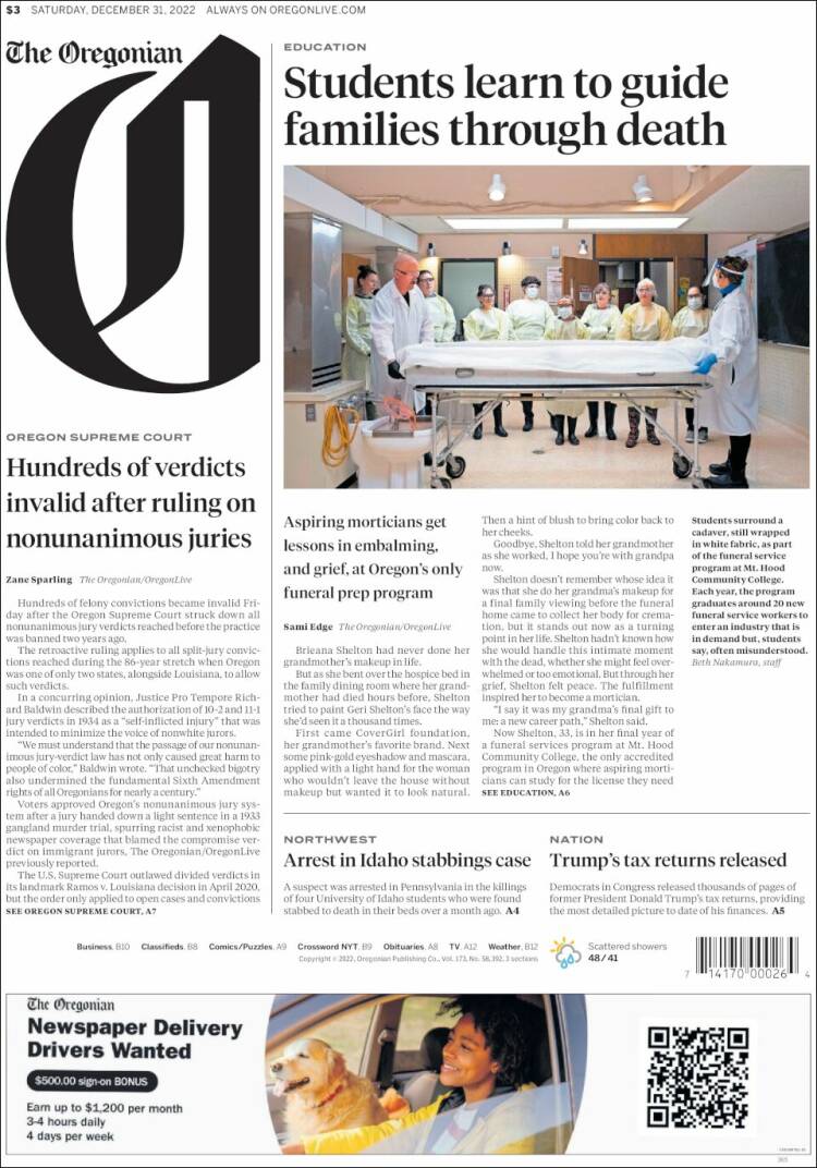 Portada de The Oregonian (États-Unis)